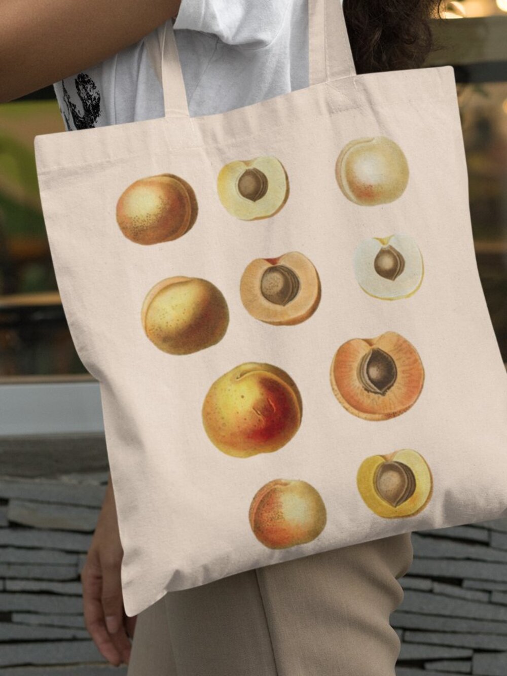 Apricot Vintage Botanical Print Graphic Canvas Tote Bag